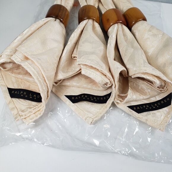 Ralph Lauren Home Cotton Blend Tan Paisley Damask Cream Set of 4 Dinner Napkins - Picture 10 of 13